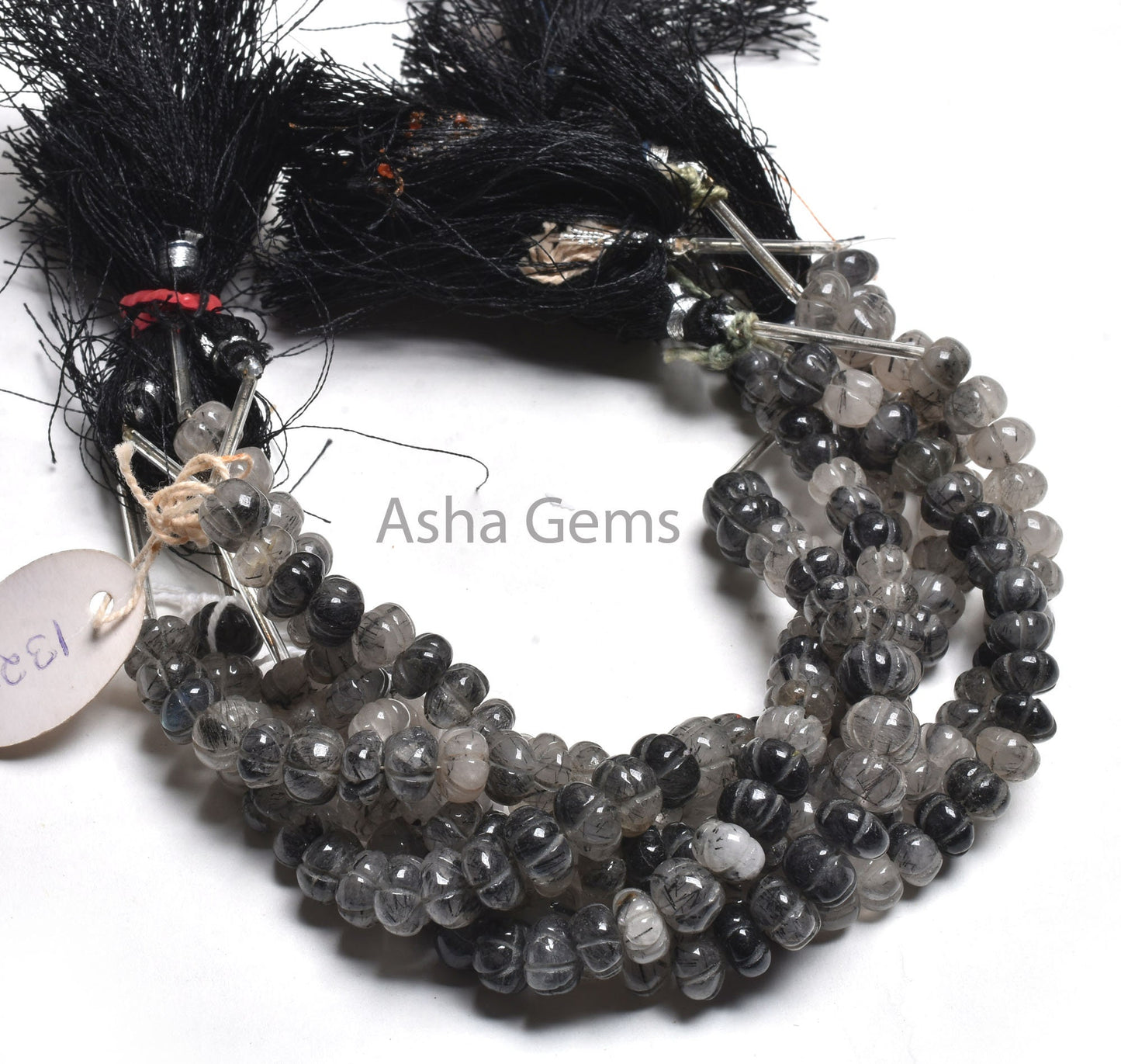 Beautiful Black Rutile Carved Pumpkin Beads, Rutilated Quartz Carved Watermelon Handmade Gemstone Beads Rutile Carve Bead Jewelry Craft SALE