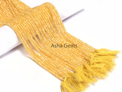 15" Strand Beautiful Yellow Zircon Micro Cut Beads,3 mm AAA pastel Yellow Cubic Zirconia Rondelle Faceted Gemstone Zircon Bead Jewelry Craft
