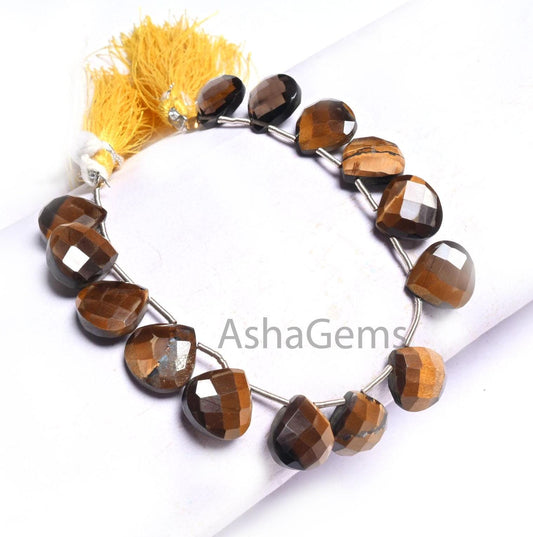 Beautiful Tiger Eye Faceted Heart Shape Beads,11 mm natural Tiger eye+ 2 Piece Smoky quartz Heart Briolette Gemstone Bead Jewelry Craft SALE (AG 18613)