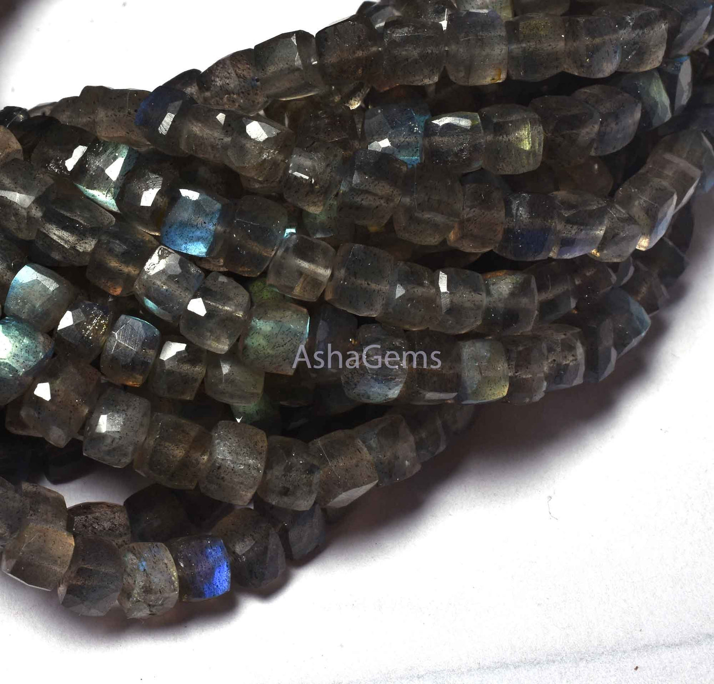 Natural Flash Labradorite Faceted 3D Cube Box Beads,7" Strand Blue Fire Labradorite Cube Beads 4.5-5 mm Black rainbow Box Beads Jewelry SALE