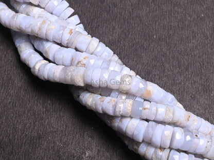 Natural Blue lace Agate Faceted Tyre Gemstone Loose Beads,16" Strand Blue Lace Agate Indian Cut Flat Wheel Shape Beads Jewelry Making Crafts