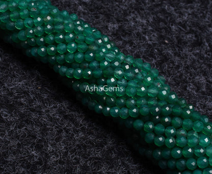 Beautiful Green Onyx Faceted Rondelle Shape Beads,3.20 mm, Shaded Green Onyx Machine Cut Beads, AAA Onyx Micro faceted Beads Jewelry Making