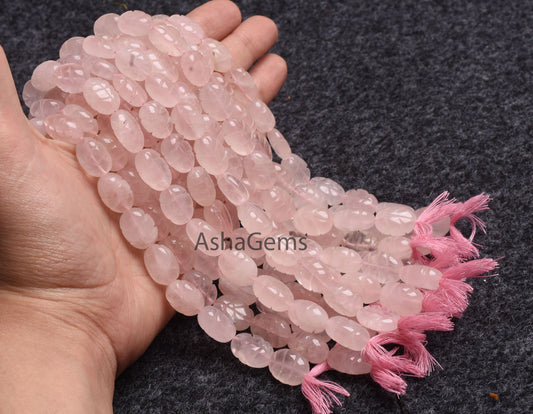 8" strand Natural Pink Rose Quartz Carved Oval Shape Gemstone Beads, Rose Quartz Fancy Carving Handmade Drill Bead For Jewelry Necklace SALE