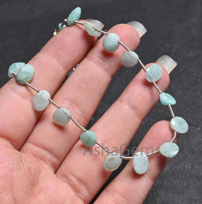 Beautiful Amazonite faceted Oval Beads,7x9 mm Natural Blue Amazonite Fancy Oval Cabochon Side Drill Briolette Gemstone Beads Jewelry Crafts