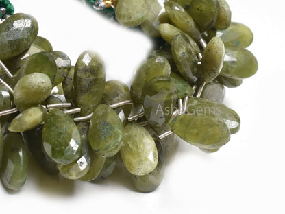 Natural Green Vessonite Fancy Long Pears Beads,9-18 mm Vessonite Faceted Teardrop Side Drill Gemstone Beads Vesuvianite Beads Jewelry Making