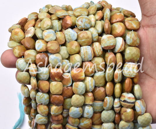 Beautiful Green Boulder Opal Faceted Cushion Shape Beads,11-14 mm,Boulder Opal Fancy Shape Cushion Beads,Opal Gemstone Beads For Jewelry,8"