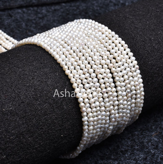 3 mm Natural Fresh water Pearl Beads, White Pearl Center Drill Beads, Real Pearl, Fresh water Pearl Smooth Gemstone Beads Necklace Jewelry