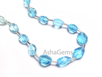 Beautiful Shaded Blue Topaz Color Hydro Oval Shape Checker Cut Beads,10" Blue Hydro faceted Oval Briolette handmade Beads Jewelry Craft SALE