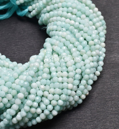 3.6 mm Natural Amazonite Micro Cut Round Gemstone Beads, Fine Blue Amazonite Machine Cut Round Ball Bead, Amazonite Bead Jewelry Crafts SALE