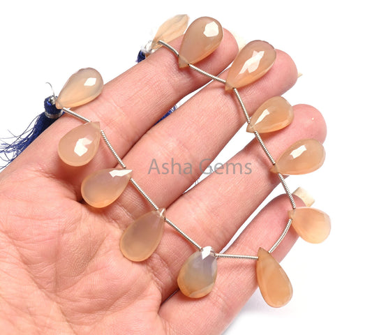 AAA Quality Light Peach Chalcedony Faceted Pear Beads,10-20mm Pink Chalcedony teardrop Briolette Gemstone Side Drill Bead Jewelry Craft SALE