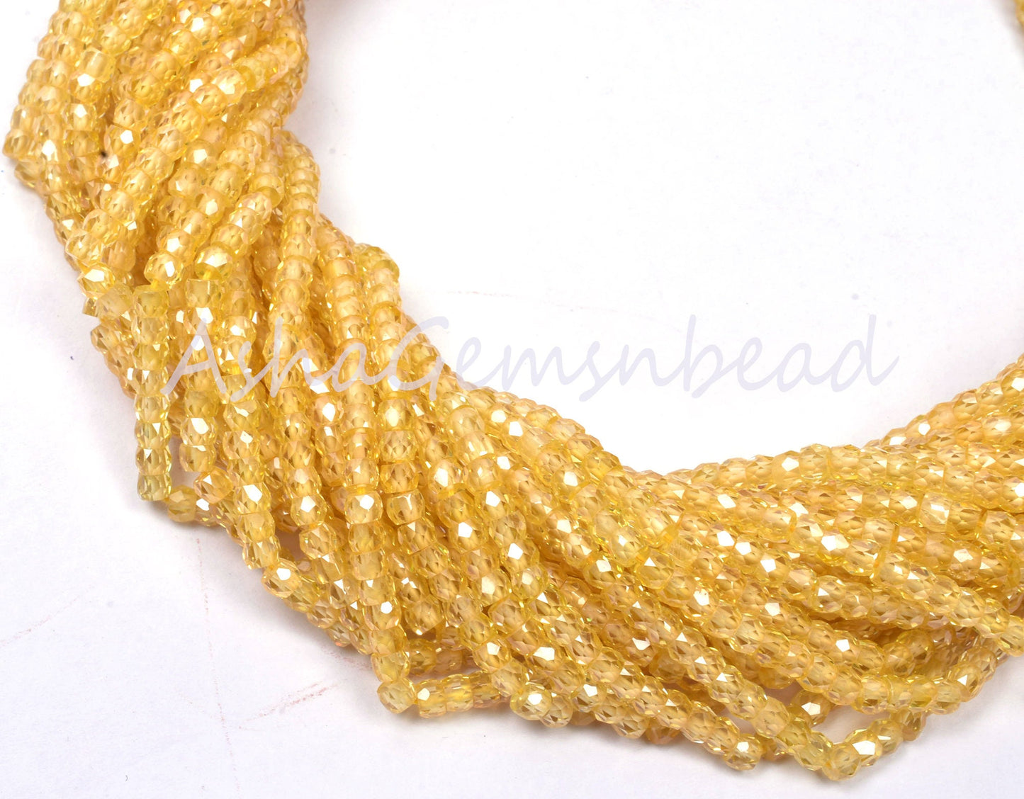 Beautiful Yellow Zircon Micro Cut Beads,3 mm Cubic Zirconia Rondelle Faceted Gemstone Beads,12.5" AAA Quality Zircon Bead Jewelry Craft SALE