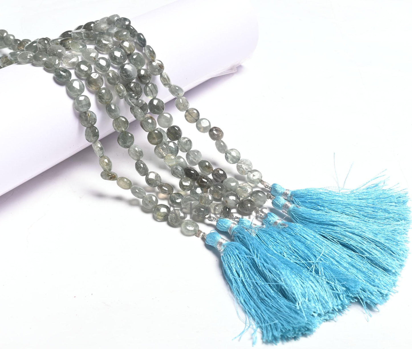 Natural Aquamarine Smooth Coin shape Gemstone Loose Beads,8" Rare Moss Aquamarine  Plain Coin Handmade Aquamarine Beads Jewelry Making Craft