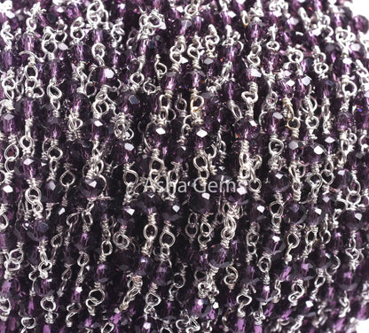 1,5,10,50 Feet Chain Purple Amethyst Hydro Faceted Rondelle Beads Rosary Chain 3-3.5 mm Silver Plated Jewelry Crafts, Purple Crystal Chain