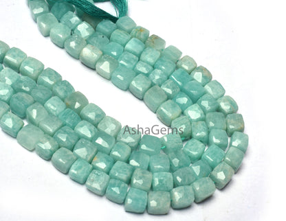 Beautiful Amazonite Faceted Box Shape Gemstone Beads,8"Strand Natural Blue Amazonite 3D Cube Box Bead, Amazonite Cube Beads For Jewelry SALE