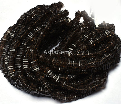 Beautiful Smoky Quartz Heishi Square Shape Gemstone Beads, Natural Smoky Flat Smooth Beads Smoky Loose Beads Handmade Jewelry Making Crafts