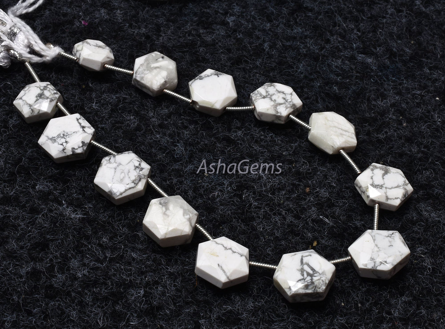 13 Piece strand  Howlite Faceted Hexagon Shape Gemstone beads, White Howlite Fancy 6 Corner Beads, Howlite Bead Briolette For Jewelry Making