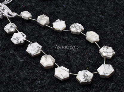 13 Piece strand  Howlite Faceted Hexagon Shape Gemstone beads, White Howlite Fancy 6 Corner Beads, Howlite Bead Briolette For Jewelry Making