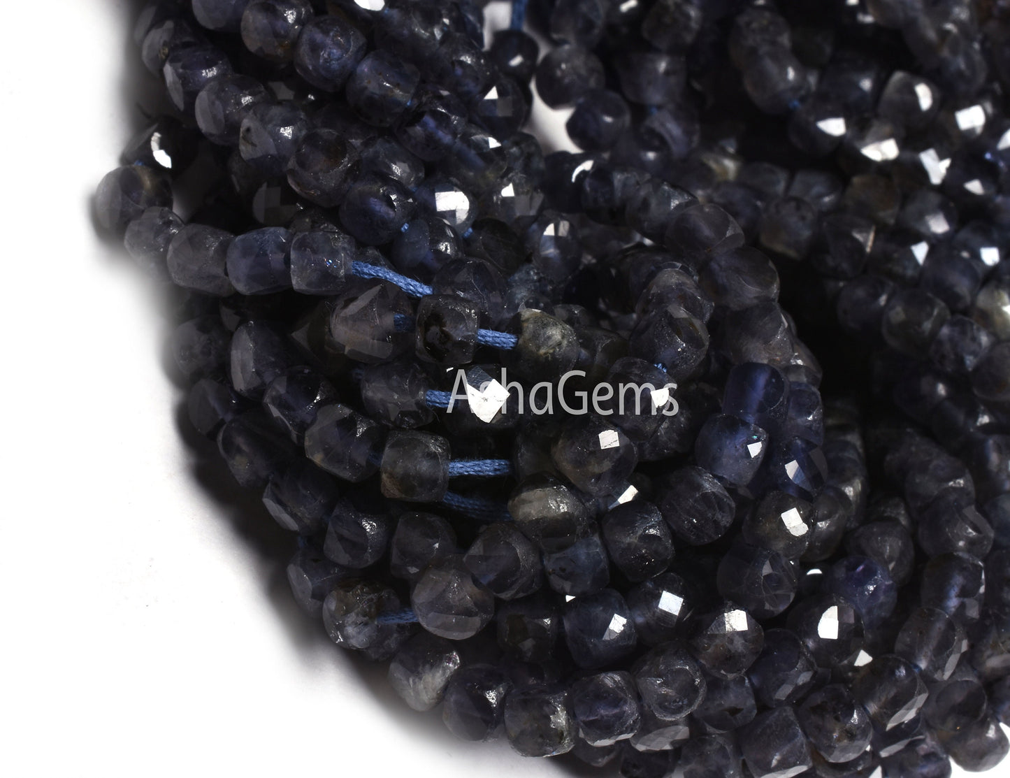 Beautiful Blue Iolite Faceted 3D Cube Box Faceted Gemstone Beads,13 Inch Strand,4mm, Natural Machine Cut Box Shape Bead Jewelry Making Craft