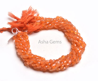 AAA Quality Carnelian Oval Shape Hand Cut Beads,14" Natural Orange Carnelian Faceted Oval Briolette Indian Cut Beads, Carnelian Bead Jewelry
