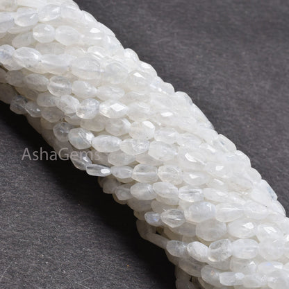 Beautiful Blue Fire Rainbow Moonstone Oval Faceted Beads,12.5" Natural white rainbow Handmade Indian Cut Oval Gemstone Beads Jewelry Crafts