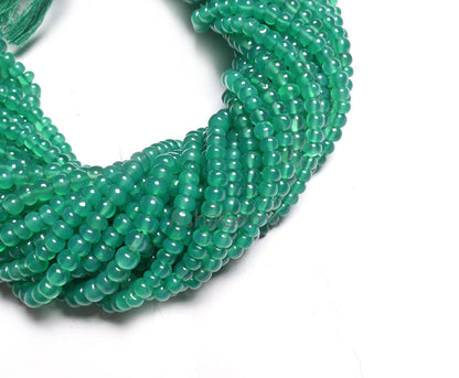 Natural Green Onyx Smooth Rondelle Shape Handmade Beads,12.5" Fine Green Onyx Beads, Onyx Rondelle Gemstone Loose Beads Jewelry making Craft