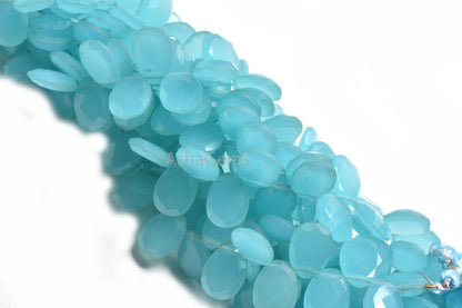 AAA Quality Aqua Blue Chalcedony Hydro Egg Shape Faceted  Beads,10-13.5 mm Chalcedony Hydro Fancy Briolette Side Drill Gemstone Bead Jewelry