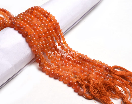 Fine Carnelian Smooth Round Shape Gemstone Beads,13" Strand Red Orange Carnelian Round Ball Center Drill Beads, Carnelian Beads Jewelry SALE