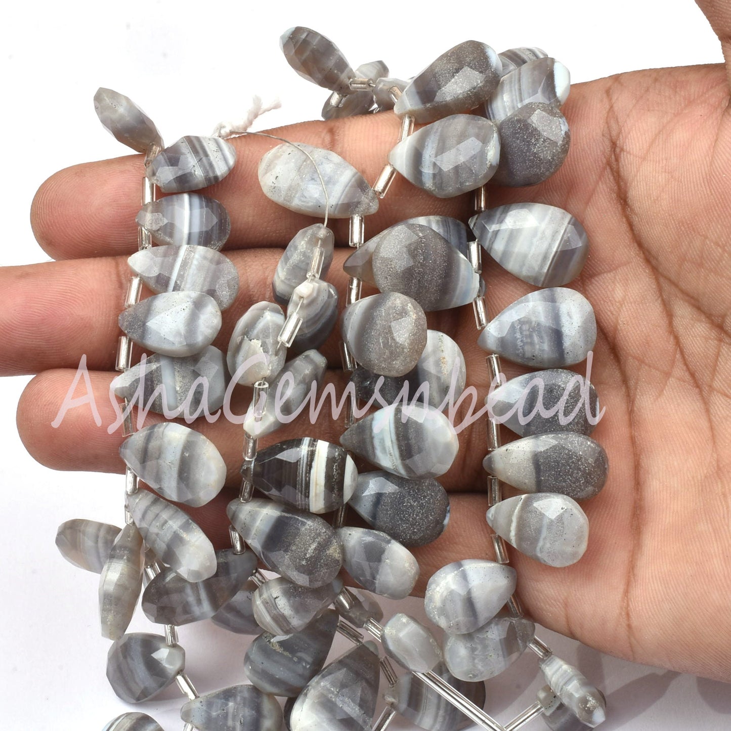 Grey Banded Agate Faceted Pear Shape Beads ,Boulder Agate Teardrop Gemstone Bead Faceted Briolette, Agate Beads Fancy Jewelry Craft Jewelry