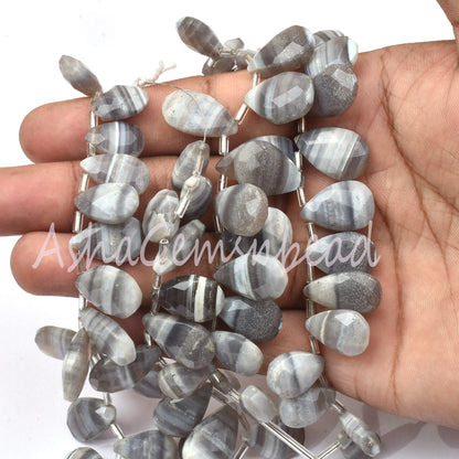 Grey Banded Agate Faceted Pear Shape Beads ,Boulder Agate Teardrop Gemstone Bead Faceted Briolette, Agate Beads Fancy Jewelry Craft Jewelry