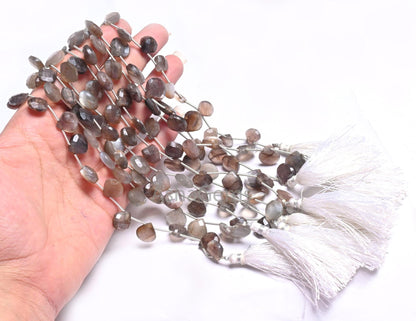 Natural Chocolate Moonstone Faceted Heart Gemstone Beads,8" Natural Brown Moonstone Heart Briolette Side Drill Moonstone Bead Jewelry making (AG 18642)