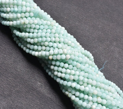 3.6 mm Natural Amazonite Micro Cut Round Gemstone Beads, Fine Blue Amazonite Machine Cut Round Ball Bead, Amazonite Bead Jewelry Crafts SALE