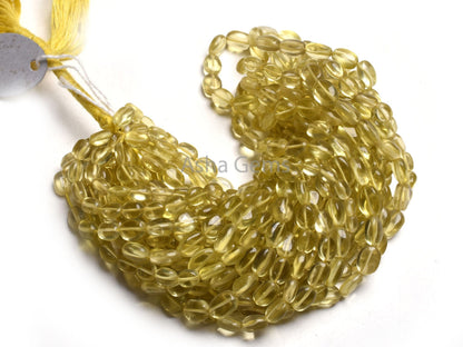 Fine Lemon Quartz Smooth Oval Shape Gemstone Beads,15" Strand Natural Yellow Lemon Quartz Plain Handmade Oval Straight Drill Beads Jewelry
