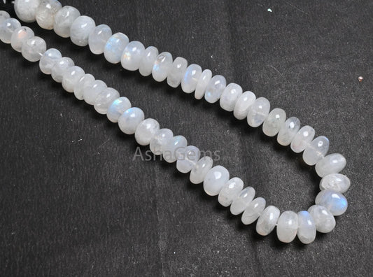 Beautiful Blue Fire Rainbow Moonstone Smooth Rondelle Beads, Fine Flashy White Rainbow Moonstone Plain Handmade Gemstone Beads Jewelry Craft