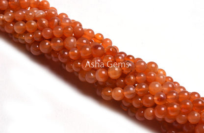 Fine Carnelian Smooth Round Shape Gemstone Beads,13" Strand Red Orange Carnelian Round Ball Center Drill Beads, Carnelian Beads Jewelry SALE