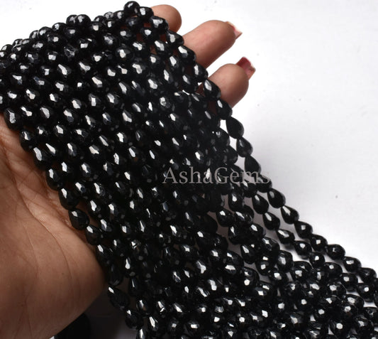 Natural Black Spinel Faceted Drops Shape Beads,5x7 mm Black spinel Faceted Drops Beads,13 Inch Fine Quality Spinel Briolette Gemstone Beads