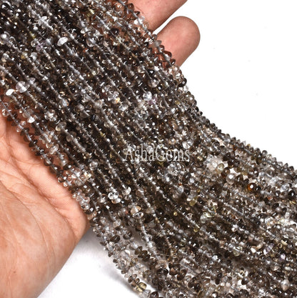 Natural Smoky quartz Button Shape Beads,13" Strand Shaded Smoky Smooth Button Beads, Gemstone Plain Handmade Button Beads For Jewelry Crafts