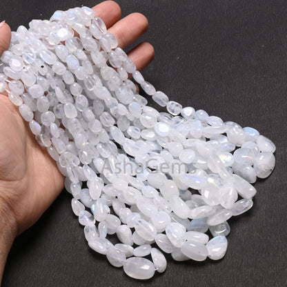Natural Blue Fire Rainbow Moonstone Smooth Nugget Gemstone Loose Beads,9/18"Strand Fine White Rainbow Handmade Tumble Beads Necklace Jewelry (AG 22299)