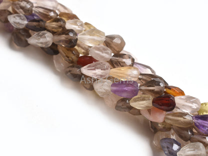 Beautiful Multi Color Stone Faceted Drop Shape Beads,8" Strand Natural Mix Gemstone Straight Drill Teardrop Beads, Disco Beads Jewelry SALE