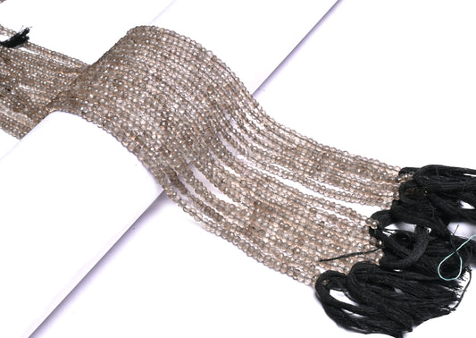 Fine Smoky Quartz Faceted Indian Machine Cut Beads,12.5" Natural Gray Smoky Faceted Gemstone Loose Smoky Quartz Bead Jewelry making Necklace