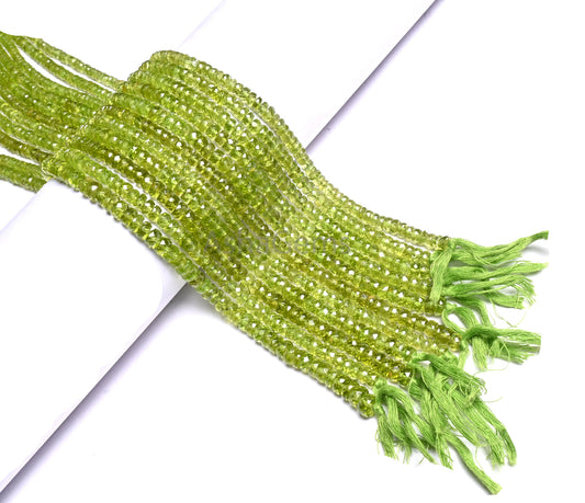 Natural Green Peridot Faceted Rondelle Shape Beads,7,14" Fine Peridot Gemstone Handmade Indian Cut Peridot Bead Jewelry making Necklace SALE