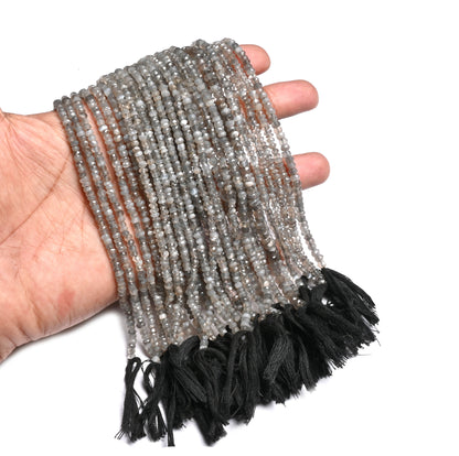 Beautiful Gray Moonstone Faceted Rondelle Shape Beads Natural Moonstone Indian Machine Cut Gemstone fine Grey Moonstone Beads Jewelry Crafts