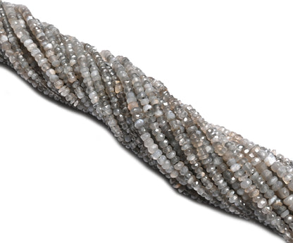 Beautiful Gray Moonstone Faceted Rondelle Shape Beads Natural Moonstone Indian Machine Cut Gemstone fine Grey Moonstone Beads Jewelry Crafts