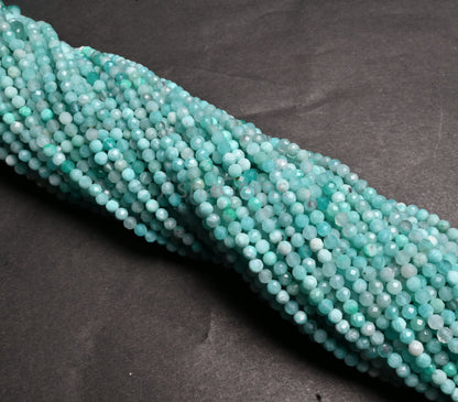 Natural Amazonite machine Cut Roundelle Shape Gemstone Beads, 3.20 mm Fine Blue Amazonite faceted Micro Cut Rondelle Amazonite Beads Jewelry