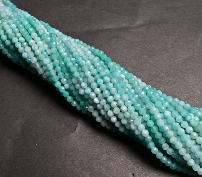 3.2mm Fine Quality Shaded Blue Amazonite Micro Cut Roundelle Gemstone Loose Beads, Natural Amazonite faceted Rondelle Amazonite Bead Jewelry