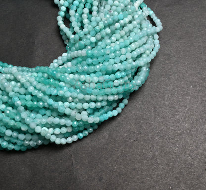 3.2mm Fine Quality Shaded Blue Amazonite Micro Cut Roundelle Gemstone Loose Beads, Natural Amazonite faceted Rondelle Amazonite Bead Jewelry