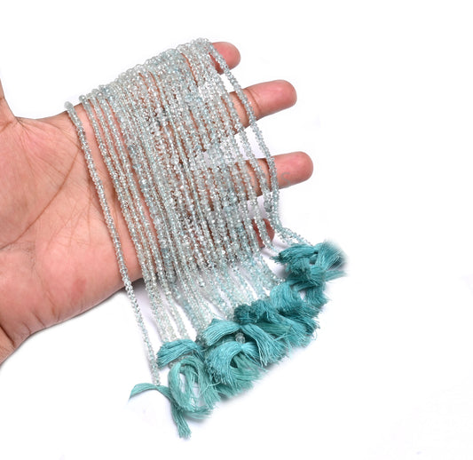 Natural Aquamarine Faceted Tiny Rondelle Gemstone Beads, Fine Aqua Blue Aquamarine Indian Machine Cut Aquamarine Bead Jewelry Necklace Craft