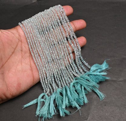 Natural Aquamarine Faceted Tiny Rondelle Gemstone Beads, Fine Aqua Blue Aquamarine Indian Machine Cut Aquamarine Bead Jewelry Necklace Craft