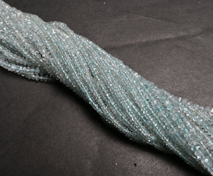 Natural Aquamarine Faceted Tiny Rondelle Gemstone Beads, Fine Aqua Blue Aquamarine Indian Machine Cut Aquamarine Bead Jewelry Necklace Craft