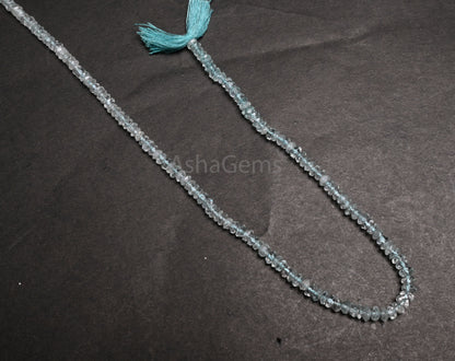 Natural Aquamarine Faceted Tiny Rondelle Gemstone Beads, Fine Aqua Blue Aquamarine Indian Machine Cut Aquamarine Bead Jewelry Necklace Craft