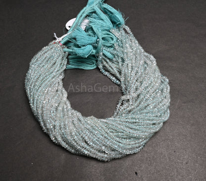 Natural Aquamarine Faceted Tiny Rondelle Gemstone Beads, Fine Aqua Blue Aquamarine Indian Machine Cut Aquamarine Bead Jewelry Necklace Craft